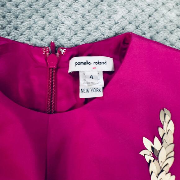 VINTAGE PAMELA ROLAND PARIS HILTON RUNWAY SHORTSLEEVE PURPLE SEQUIN SILVER DRESS - Picture 9 of 10